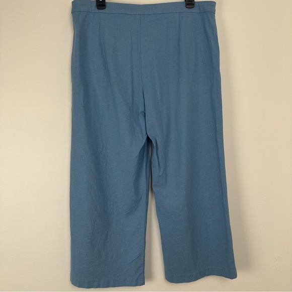 Lila Ryan Women's Pants Size 12 Blue Linen Blend Wide Leg Cropped Lagenlook - Picture 2 of 7
